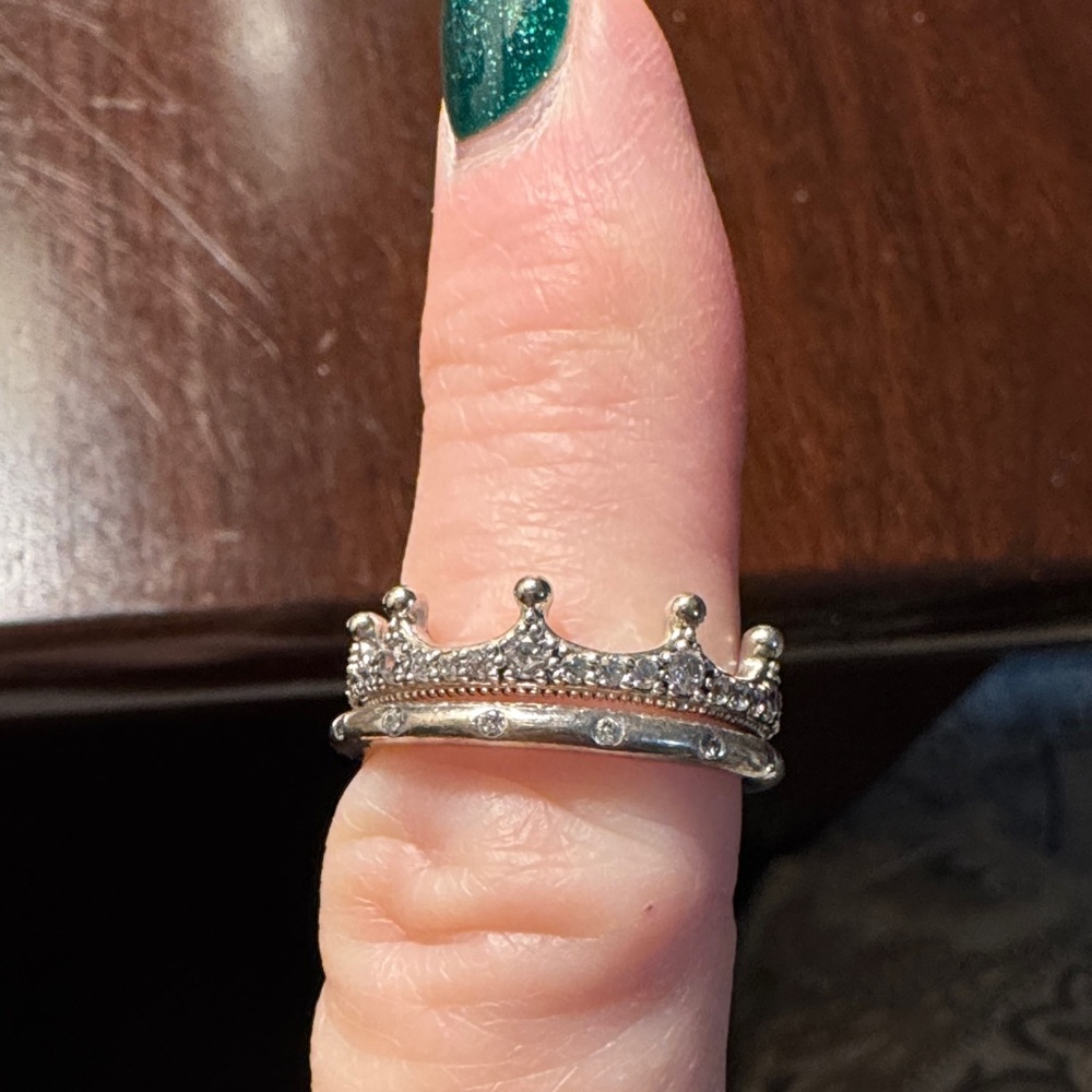 Pandora Size 7 Silver Crown Ring and Pave Band